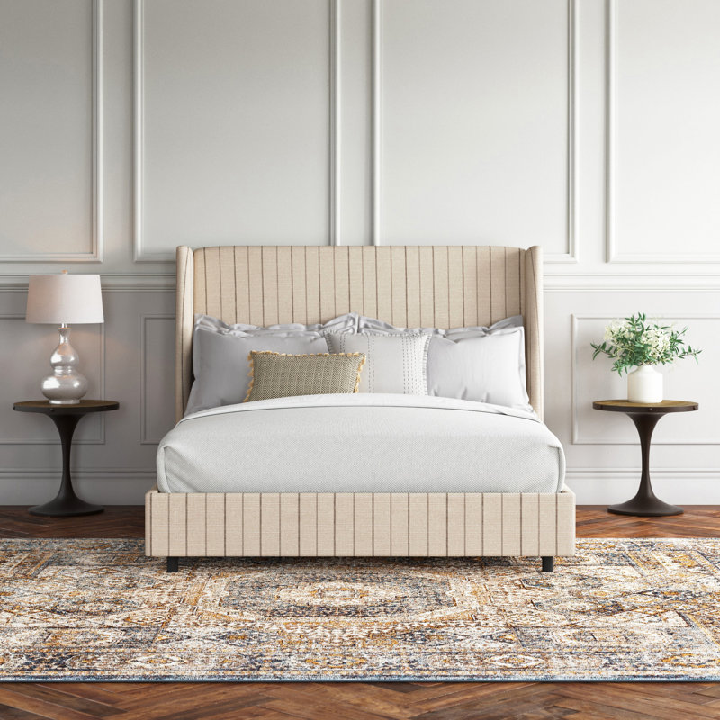 Tilly Upholstered Wingback Bed, California King, Fritz Glacier