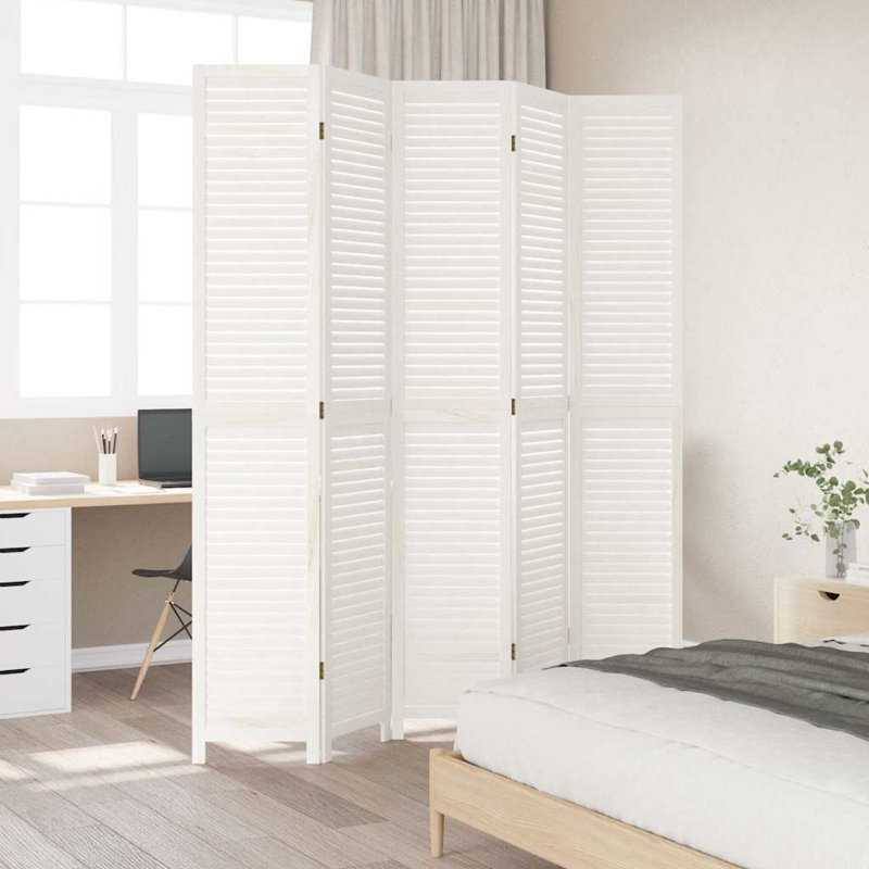 Trista Solid Wood Accent Room Divider, White, 6 Panels, 200cm H x 180cm W