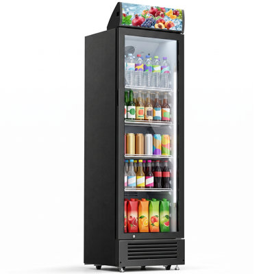 Réfrigérateur commercial de 9 pieds cubes, réfrigérateur à boissons vertical avec porte en verre trempé à double vitrage et roulettes pivotantes verrouillables, contrôle de la température à 7 niveaux, lumière DEL, réfrigérateur à boissons avec porte en verre pour bar, café, magasin d'alimentation, bureau
