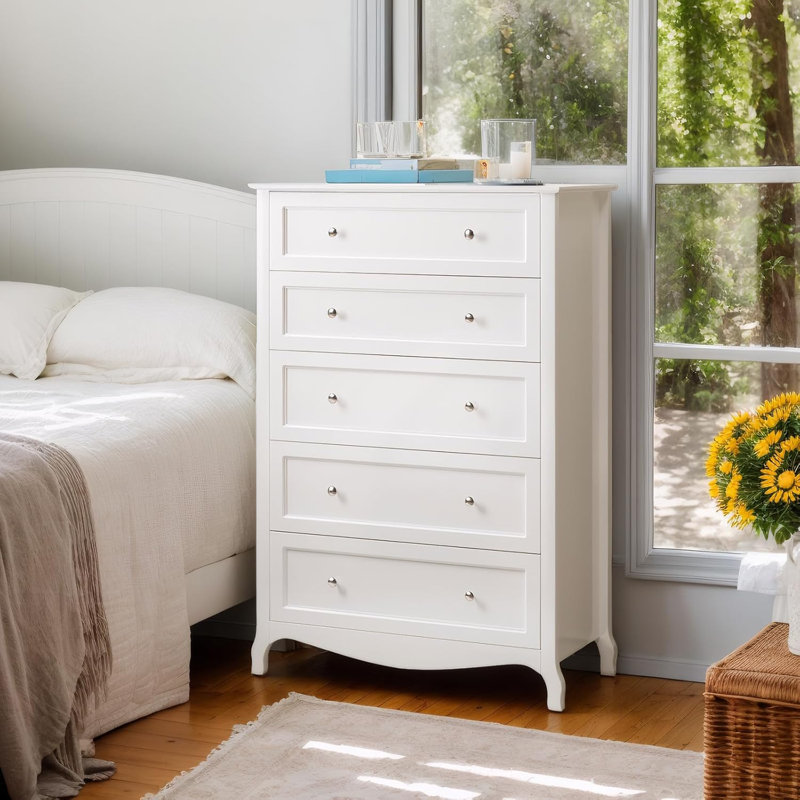 5 Drawer White Painted Harrietta Density Board 29.9X15.7X44.4 Inches