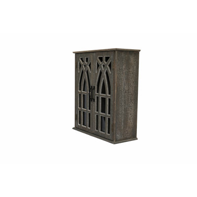 Armoire murale rétro avec portes découpées décoratives, armoire de rangement suspendue en bois rustique pour salle de bain, salon, chambre à coucher, style maison de campagne (noir antique)