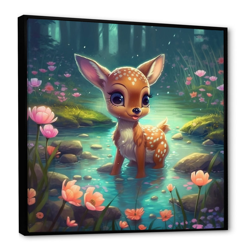 Mignon bébé cerf II - imprimé, H 30 po x l 30 po x P 1 po, Cadre flottant noir