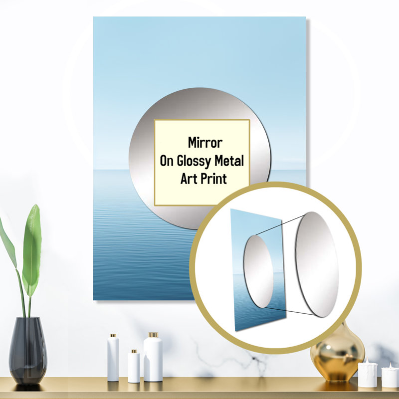 Waverton Oceans Infinity Dreamscape III - Minimalism Wall Mirror, Blue Decorative Mirror, Printed Metal Art, 32" x 24"