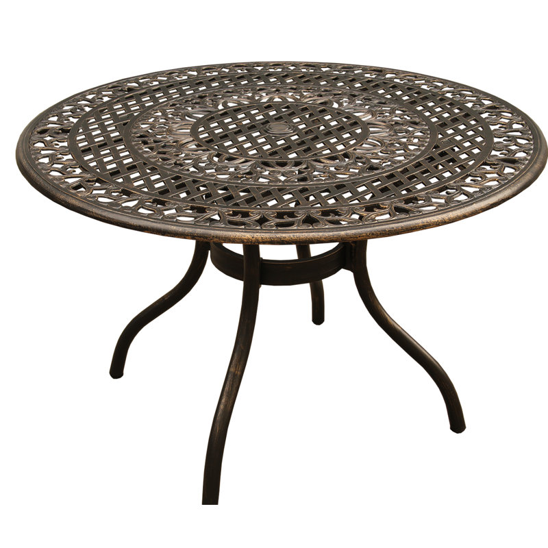 Nicola Round Metal Outdoor Dining Table With Umbrella Hole , 48'' in. W 48'' in. D, Bronze
