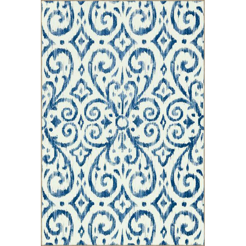 Modern Blue Creative Patterned Woven Base Washable Rug, Round 4'11" Rug Pad Included