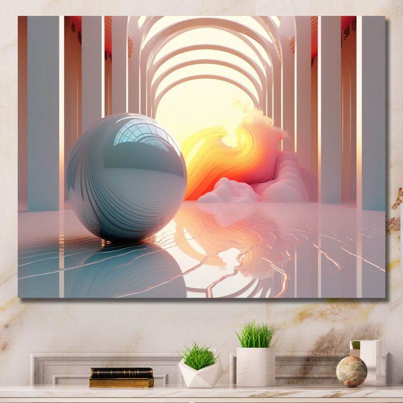 «Futuristic Sphere In Minimal Pink Architecture» sur impression sur toile, H 12 po x l 20 po x P 1 po, Toile tendue