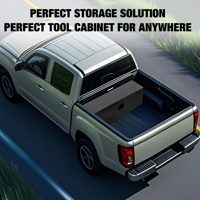30" Heavy Duty Steel Truck Bed Tool Box, 12-Gauge Lockable Trailer Tongue Chest, Weatherproof Storage Organizer with Pneumatic Strut for RV, Cargo Racks, Black