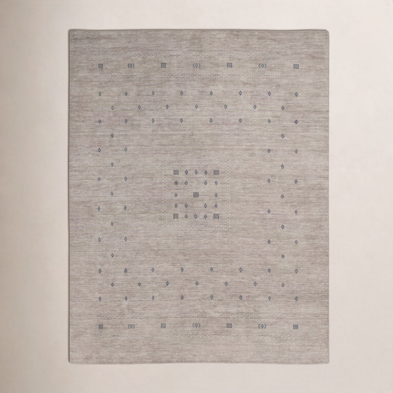 Simi Hand Knotted Cotton/Wool Southwestern Area Rug, Taupe, Rectangle 10' x 14'