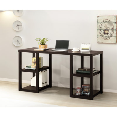 Cappuccino Oak Desk With Touch, 4 Storage Shelves, Paper Veneer, Space Saving Crafting Desk,