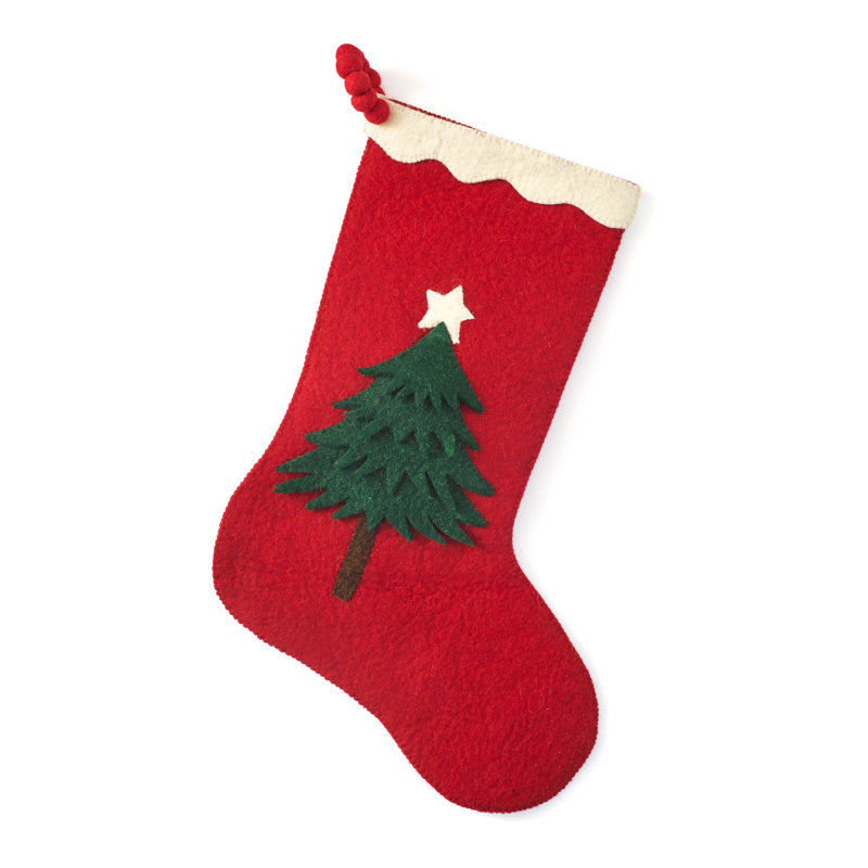Hand Felted Wool Christmas Tree Stocking, Red/Green