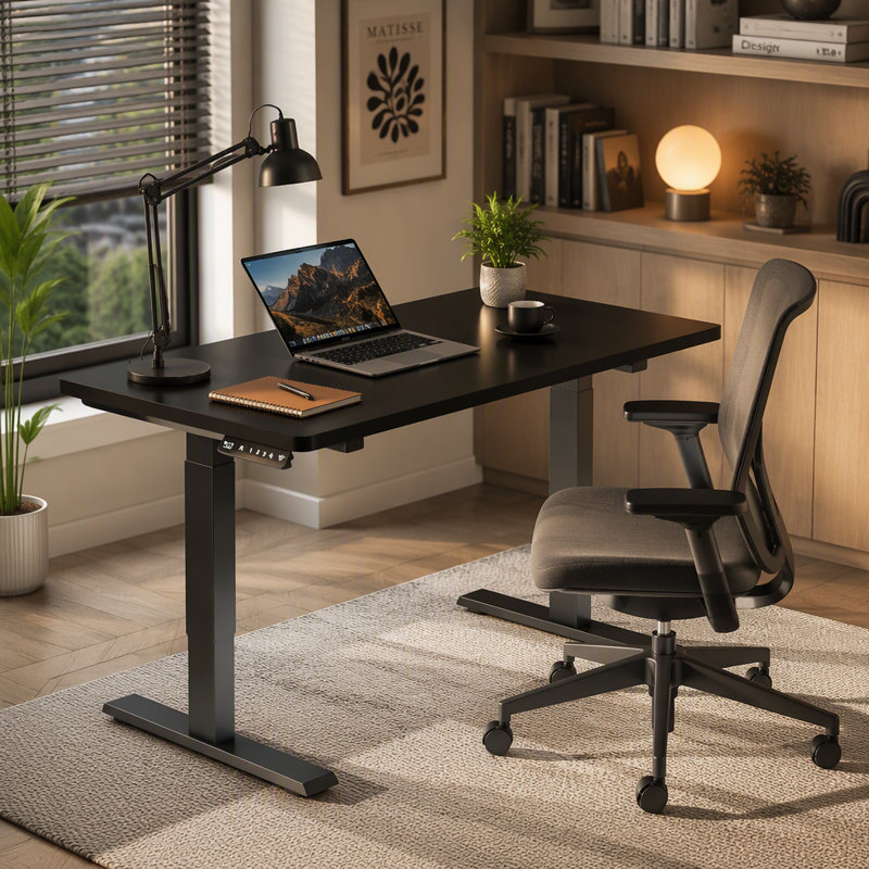 Bureau assis-debout électrique réglable en hauteur, table moderne pour ordinateur et jeux vidéo, idéale pour le bureau à domicile.