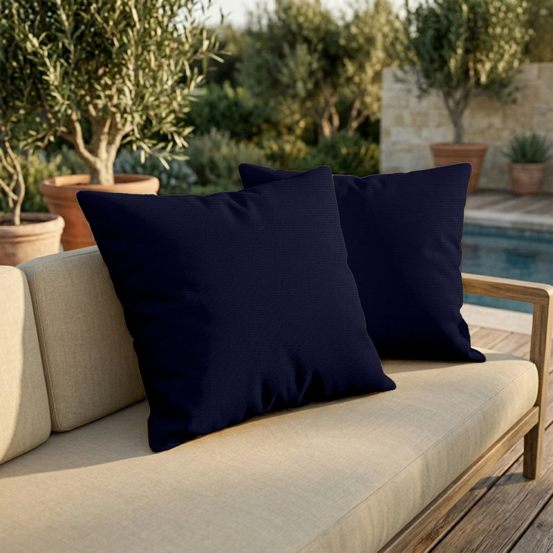 Sunbrella Square Weather Resistant Outdoor Pillow Cover and Insert, Navy, 22"H x 22"W