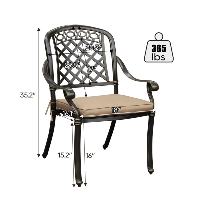 Chaise de salle à manger d'extérieur empilable en métal avec coussin Brade