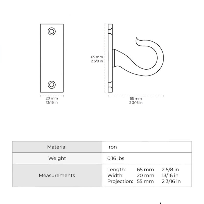 2.2 Inch Gray Iron Wall and Ceiling Hook