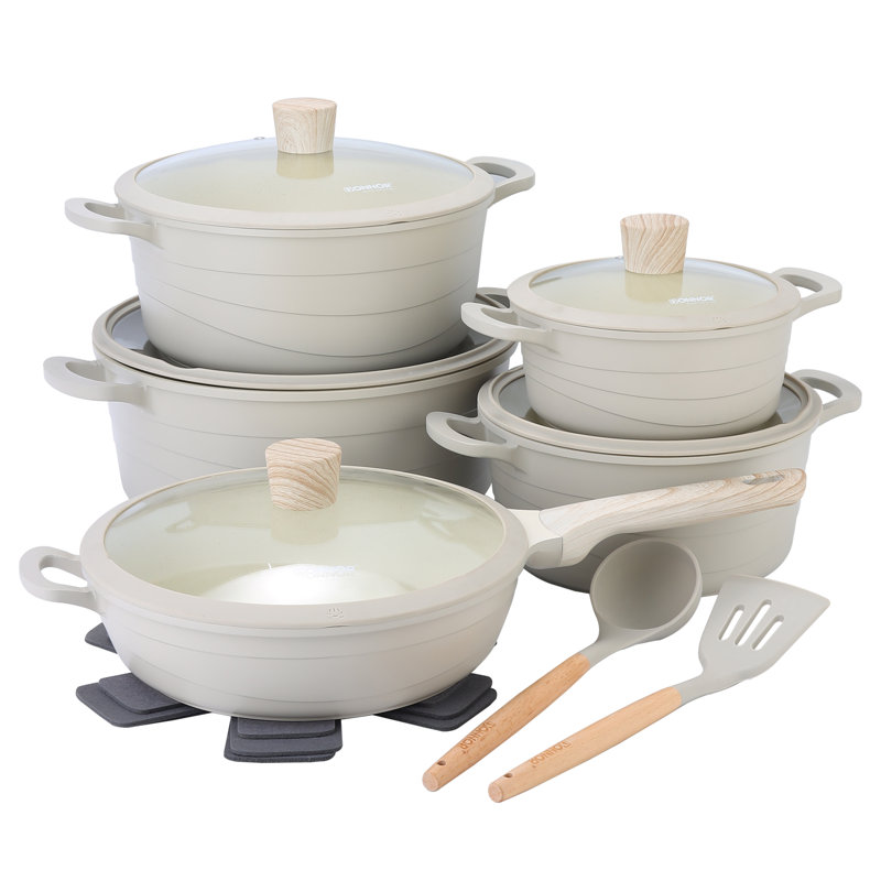 Ensemble de casseroles et de poêles Wave Design, batterie de cuisine antiadhésive, batterie de cuisine à induction 15 pièces, batterie de cuisine 3 Q / 5 Q / 8 Q / 12 Quart, poêle à sauter profonde