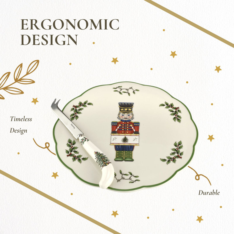 Spode – Christmas Tree – Christmas Tree Nutcracker Cheese Plate with Knife, Set of 2