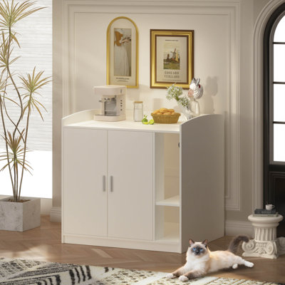 Cat Litter Box Enclosure for Self-cleaning Litter Box With Dog-proof Shelf, white