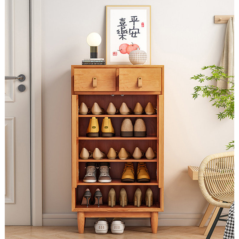 Japanese-style wicker and solid wood shoe cabinet, 47.3" H x 23.7" W x 13" D