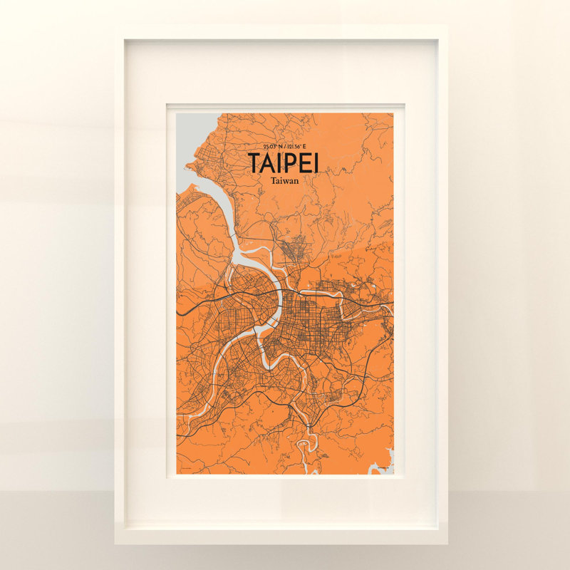 Taipei City Map In Orange - No Frame Print, 17cm H x 11cm W x 0.05cm D