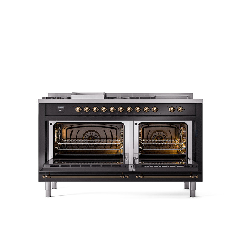 ILVE Nostalgie II, cuisinière à double combustible de 60 po, 7 brûleurs, plaque chauffante, surface de cuisson française