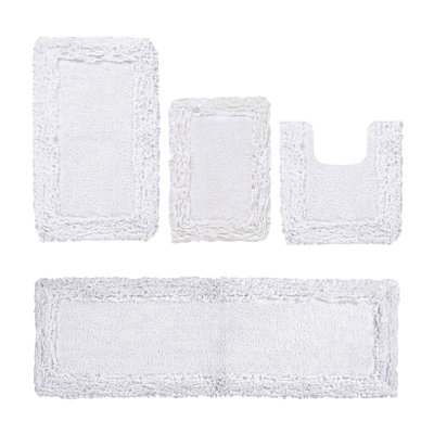 Ensemble de tapis pour salle de bain 100% coton 1775 g / m² 4 pièces Courson, certifié OEKO-TEX®, envers en latex antidérapant, motif de volants touffetés moelleux, super absorbant, tapis de salle de bain lavables à la machine, blanc