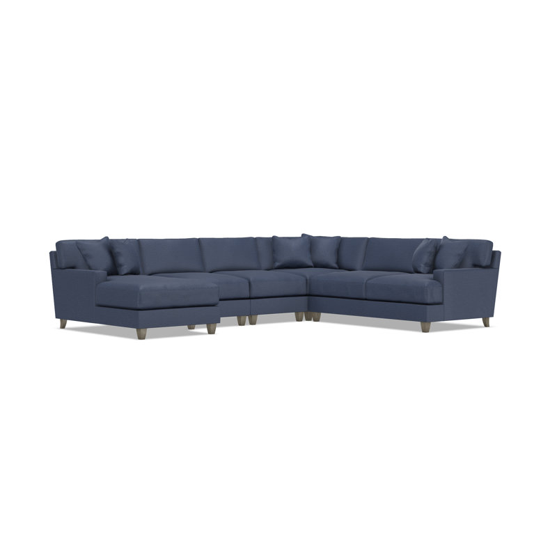 Bernhardt Mila 5-Piece Fabric Sectional, Blue Polyester, Left Hand Facing, 33.5" H x 137" W x 107" D