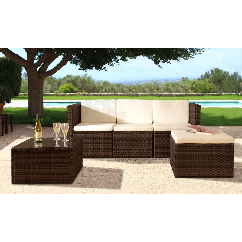 Myah 4 Seater Rattan Corner Sofa Set, Brown 