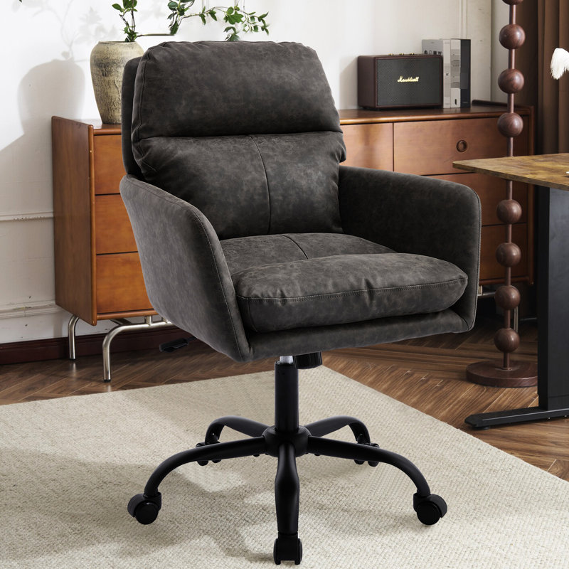 Chaise de bureau grise réglable en cuir PU, avec structure métallique haute résistance et hauteur confortable adaptée à une coiffeuse.