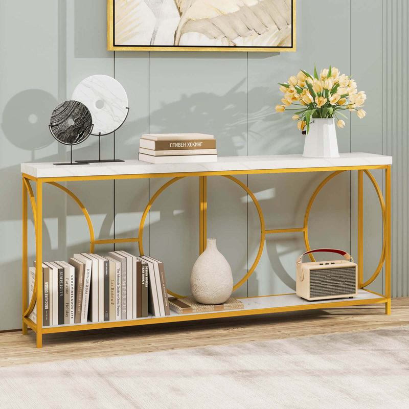 2-tier Top Console Table 71" Narrow Console Table For Entryway
