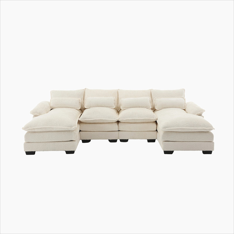 Odas 110.63'' Modular Sofa, Beige Fabric