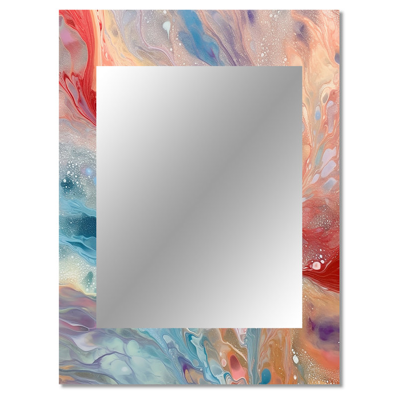 Blue Pink Luminous Liquids I - Abstract Wall Mirror, Blue Decorative Mirror, Printed Metal Art, 40" x 30"
