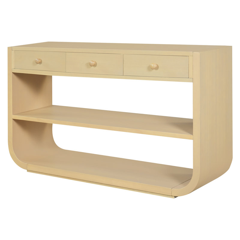 Table console moderne avec 3 tiroirs à fermeture en douceur et 2 tablettes ouvertes, table d'entrée en bois massif pour le vestibule du salon