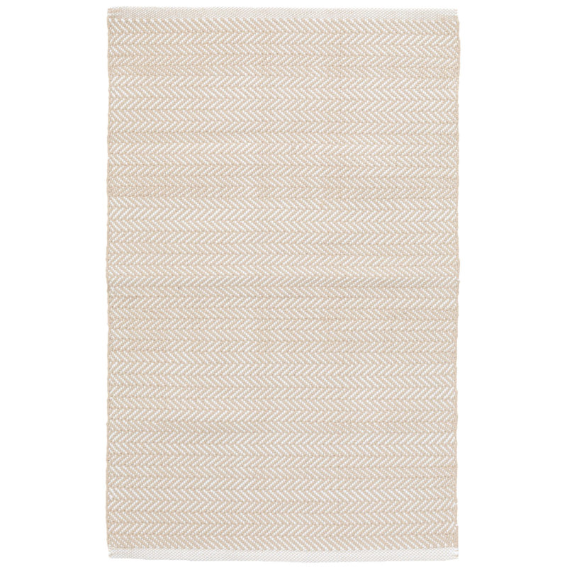 Herringbone Linen/White Handwoven Indoor/Outdoor Rug, Runner 2'6" x 18'