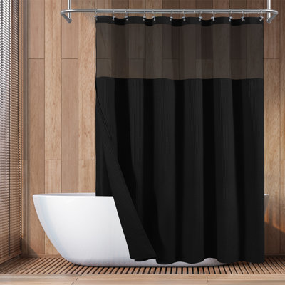 Rideau de douche en mélange de coton gaufré nid d'abeille avec doublure encliquetable