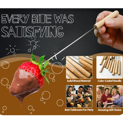 Ensemble de 12 fourchettes à fondue en acier inoxydable - Fourchettes à fromage et à chocolat de 9 pouces avec poignées en bois résistantes à la chaleur pour fondue, torréfaction de guimauve, fruits, cadeau de fête de Noël et du Nouvel An parfait