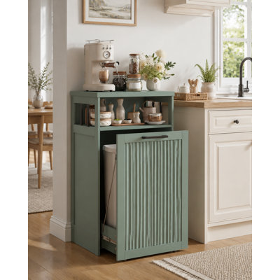 13 Gal Pull Out Trash Cabinet – Fluted Design with Open Storage Shelf