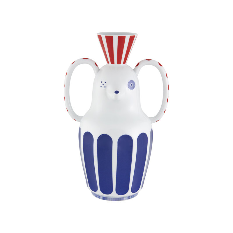 Vase de table en porcelaine blanc/bleu/rouge 12,72 "folkifunki