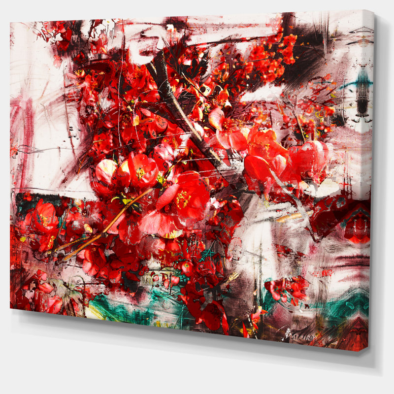 «Red Flowers Texture Watercolor», impression sur toile tendue, H 30 po x l 40 po x P 1 po