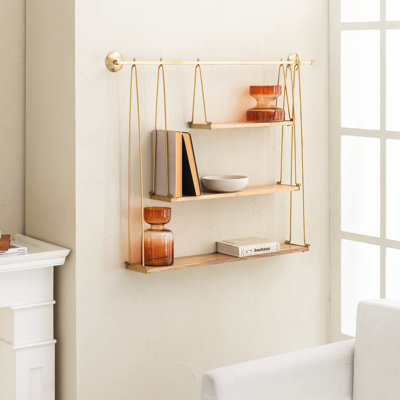 Anton Solid Wood 3-Piece Floating Shelf with Metal Pipe Frame
