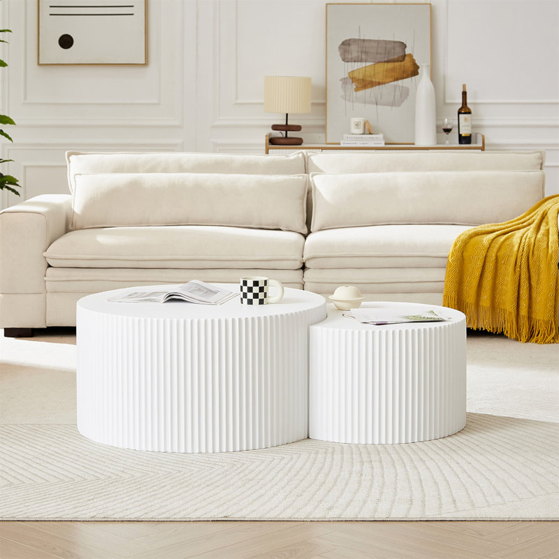 Ensemble de 2 tables gigognes blanches en MDF Handcraft relief pour salon / bureau / espace de loisirs