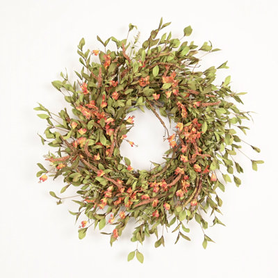 26" Large Artificial Farmhouse Twig Greenery Foliage Berry Blossom Cluster Wildflower Wreath for Front Door