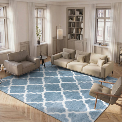 Tapis géométrique bleu / blanc