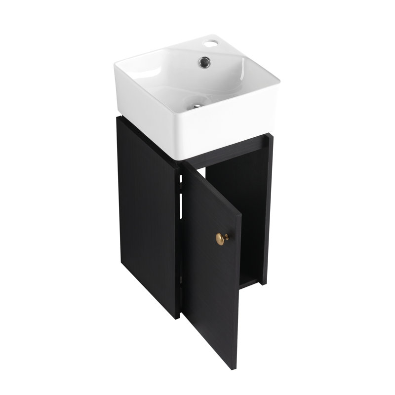 Meuble-lavabo mural 12 po avec lavabo pour petits espaces en châtaignier noir