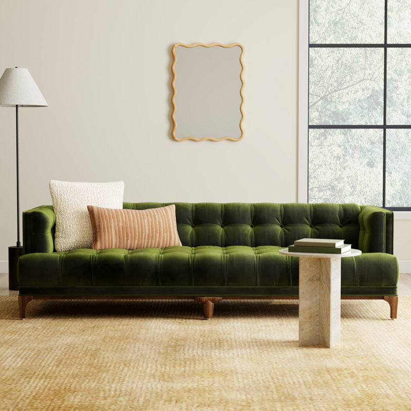 Bari 91'' Tufted Tuxedo Sofa, Sapphire Olive Velvet, Aspen Gray