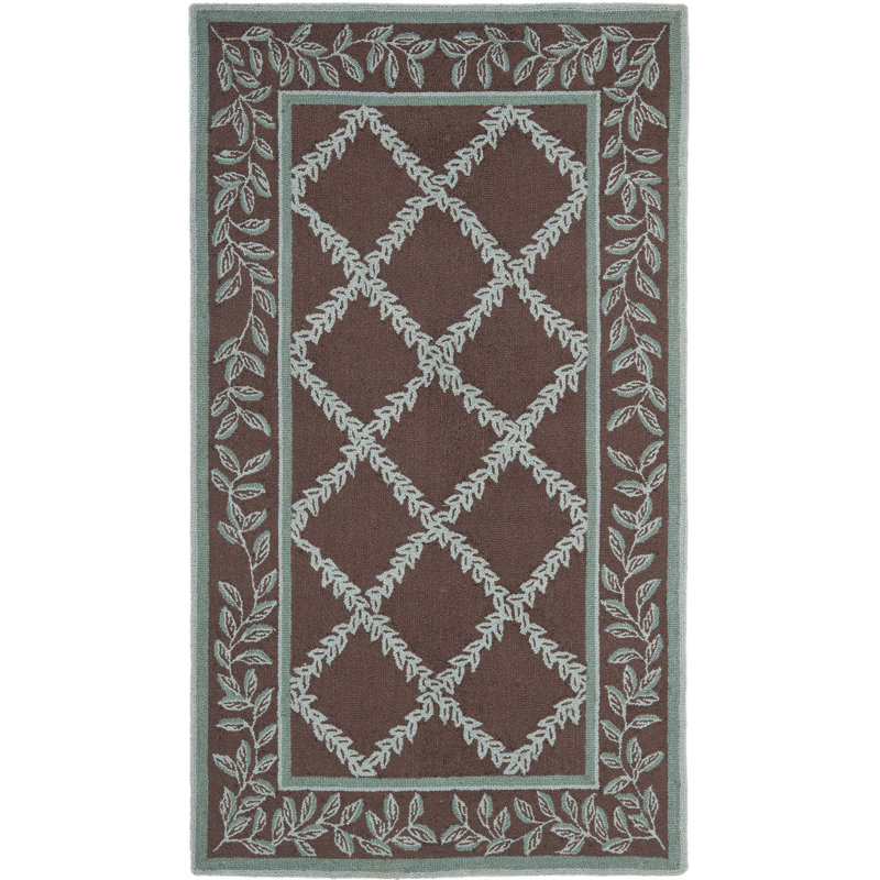 Tapis brun en laine crocheté à la main Hollander, Rectangle 3 pi 9 po x 5 pi 9 po