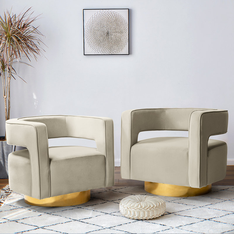 Blanca 75cm W Modern Velvet Swivel Barrel Chair with A Open-Back, Tan