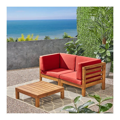 Ensemble de causeuse modulaire en bois d'acacia 3 pièces avec table basse, Oana