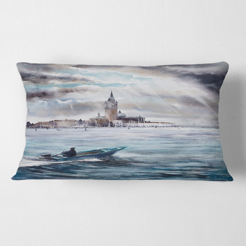 Rectangle, tempête sur Venise en Italie - Coussin décoratif imprimé nautique et côtier