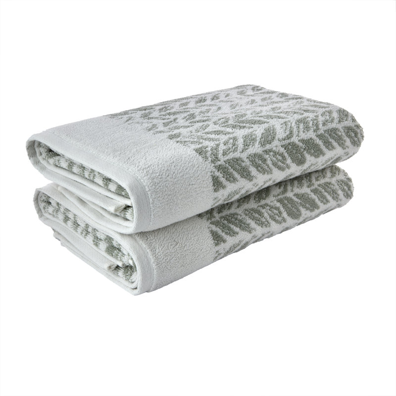 Addysn Cotton Plush Jacquard Bath Towel, Sage