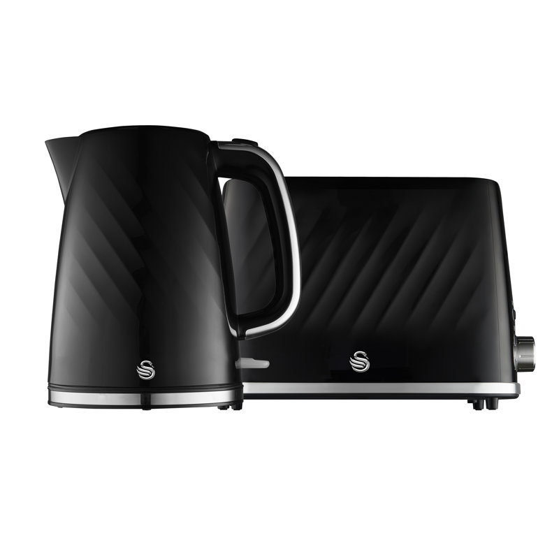 Swan Windsor Kitchen Set, 1.7L Fast Boil Kettle & 2 Slice Toaster, White, SK14611WHT & ST14071WHT, Black